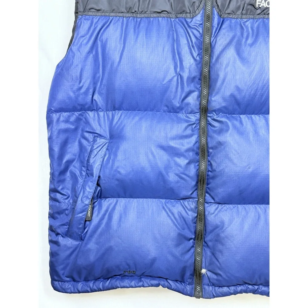 Vintage The North Face Mens XL Nuptse 700 Goose Down Vest Blue Full Zip Hood‎